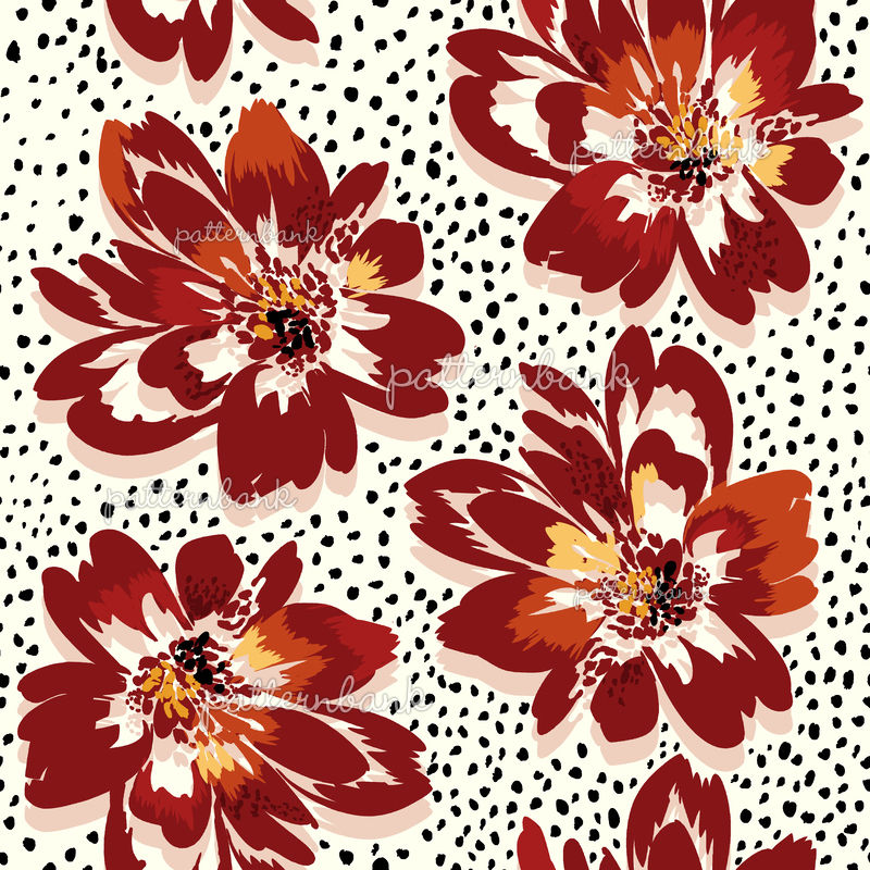 Exaggerated Tropical Painted Flower and Dot Print by The Pattern Lane ...