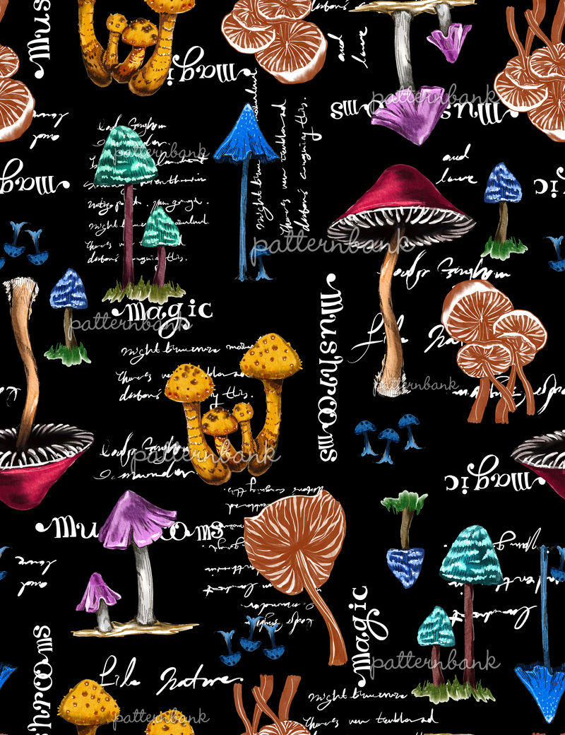 502_Magic Mushrooms_JLD by Jackie Lee Designs Seamless Repeat Royalty ...