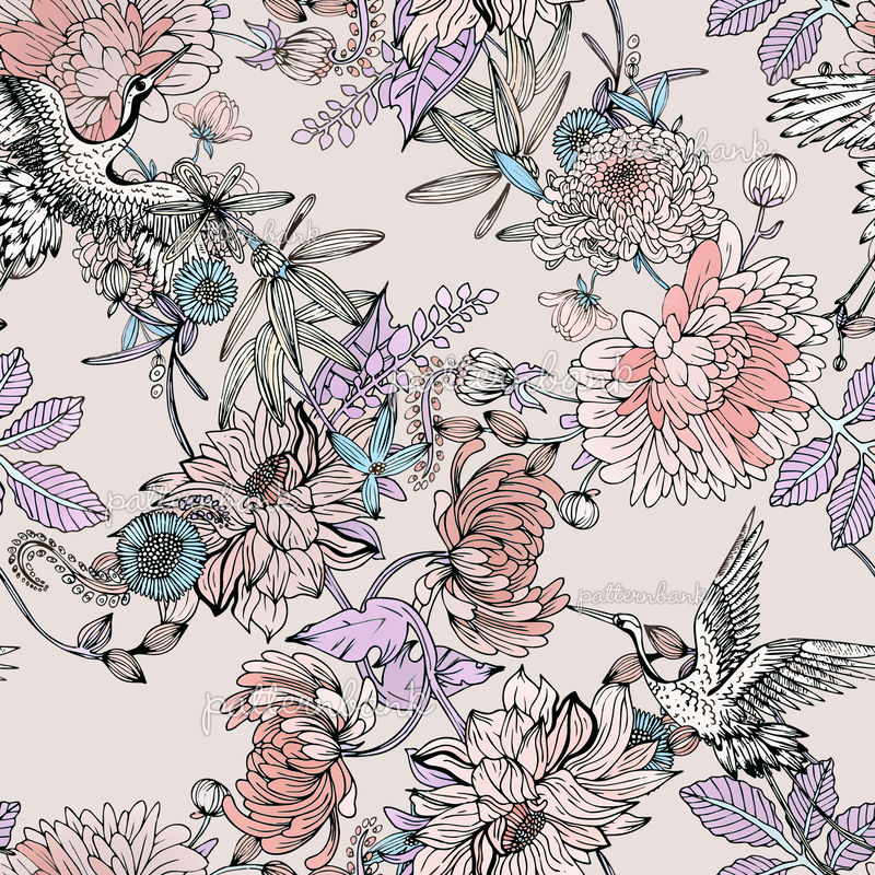 KS015 Crane by Katarzyna Seamless Repeat Royalty-Free Stock Pattern ...