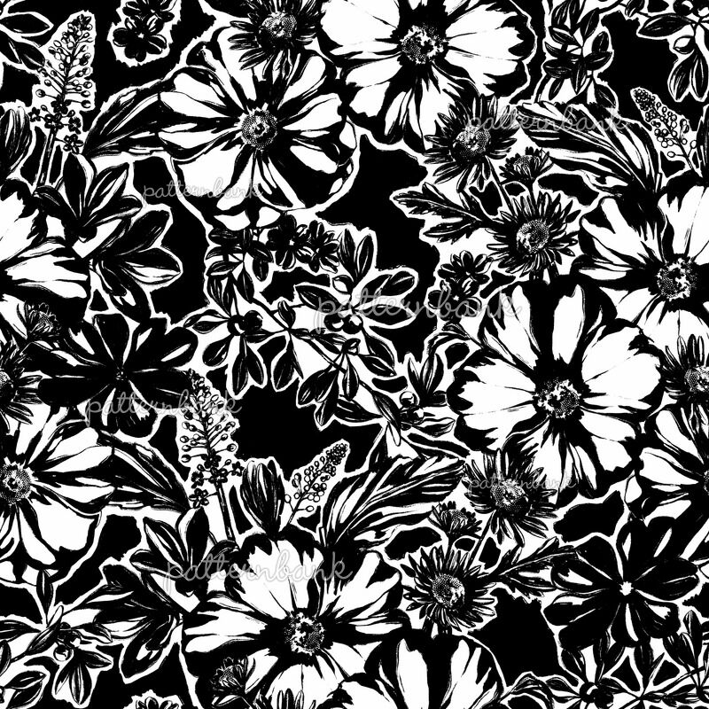 Achromatic Dark Floral Garden by Celina Godoy Seamless Repeat Royalty ...